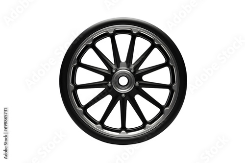 black front view of a chrome rim or wheel isolated on white background 