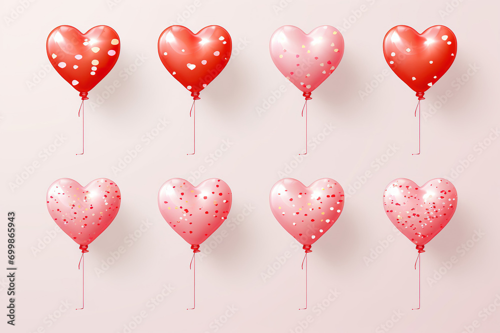 Set of Valentine's Day balloons with confetti Conceptual illustration about falling in love