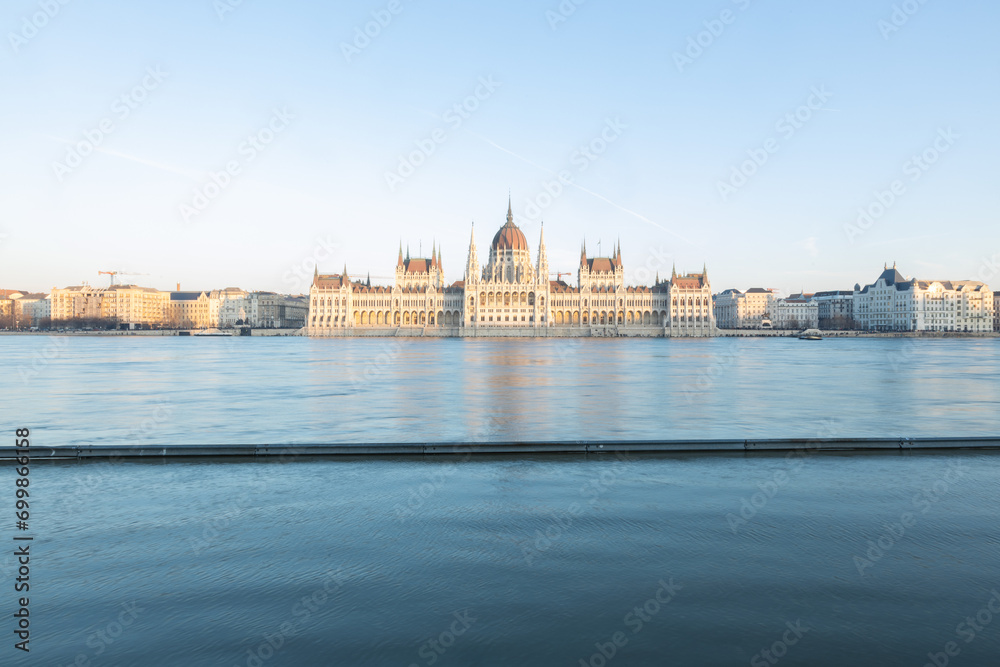 The Danube River overflowed, the shores of Budapest were flooded The Danube River overflowed, the shores of Budapest were flooded