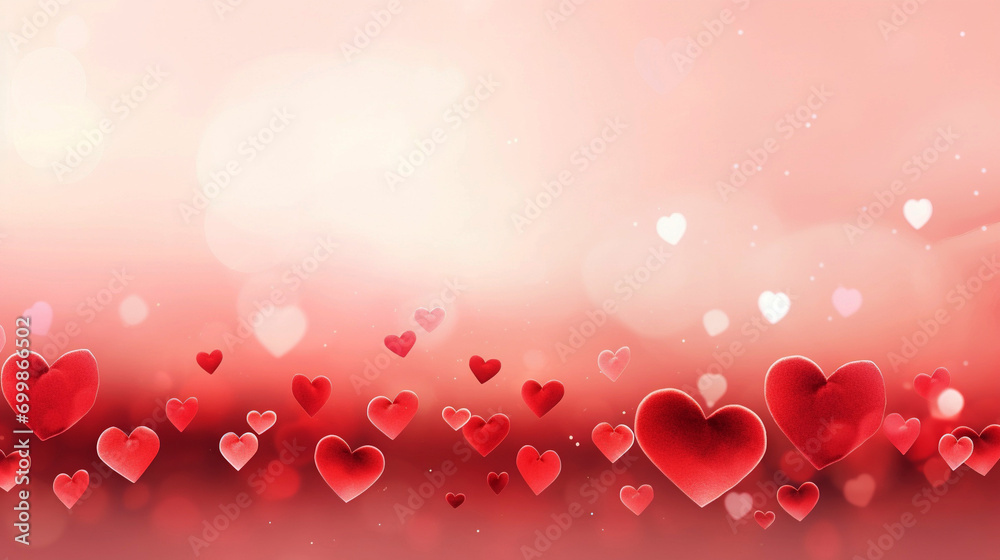 Fantastic Hearts Background on Pastel Background. Valentine's Day banner - abstract panoramic background with red hearts - concept of love and tenderness. Design for a romantic party.
