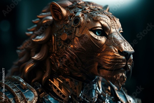 Cyborg Lion Warrior. Generative AI