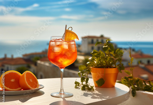 Orange cocktail on the terrace with sea view