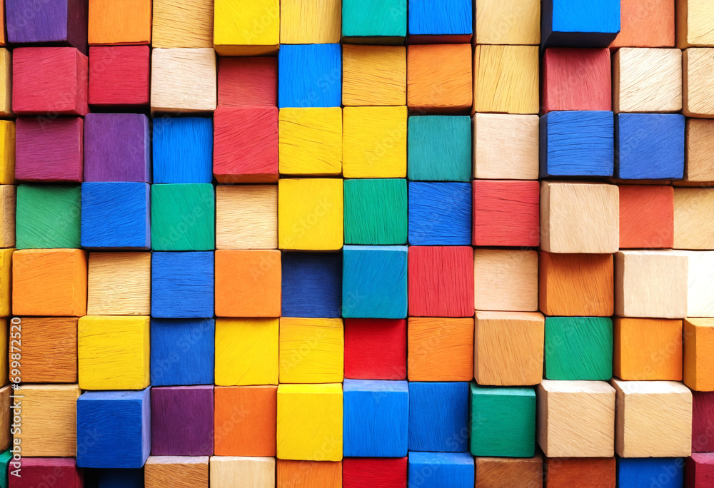 Vibrantly Hued Wooden Cubes Arrayed in Spectrum. Perfect backdrop for creativity and diversity Vibrantly Hued Wooden Cubes Arrayed in Spectrum. Perfect backdrop for creativity and diversity