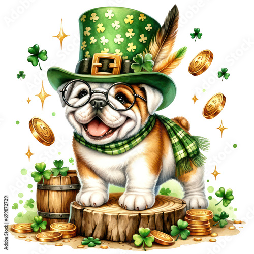 Cute Bulldog St Patrick's Day Clipart Illustration