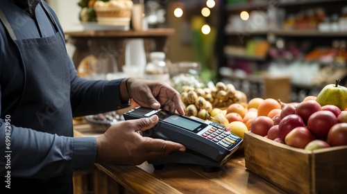 paying for a cash register at a grocery store photo
