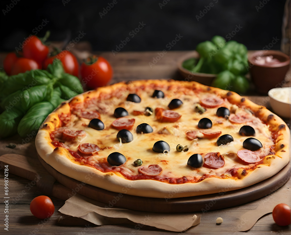 Closeup of the tasty pizza with cheese