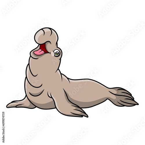 Fotografie Cute bull elephant seal cartoon on white background