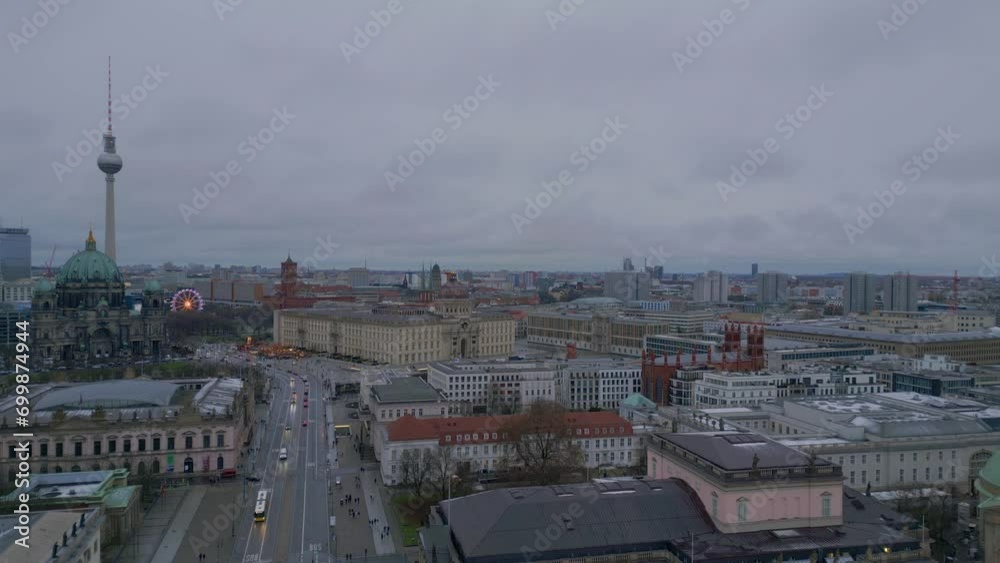 Berlin city Christmas Market cold Winter day Fabulous aerial view flight drone Berlin city Christmas Market cold Winter day Fabulous aerial view flight drone