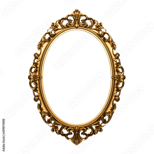 Antique Oval Frame Gold Isolated Transparent, Generative AI