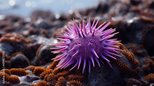purple sea urchin, strongylocentrotus purpuratus, in rocky intertidal zone along. AI Generative photo