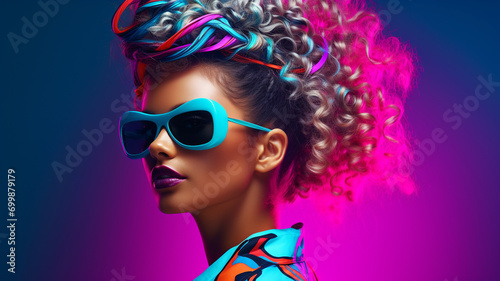 Portrait of a woman in a 1980s neon style