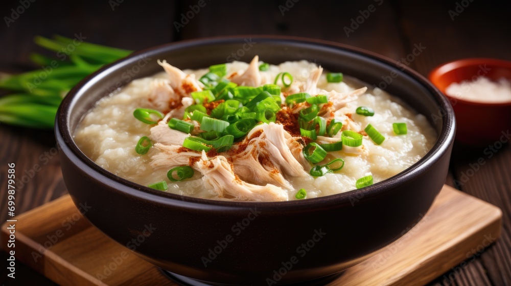 Chicken congee in a bowl