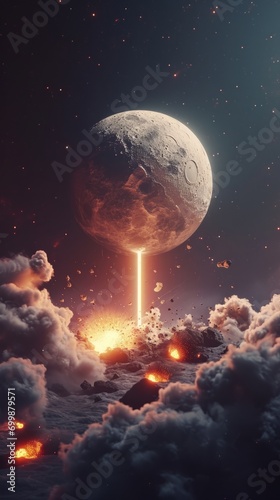 huge laserbeam hits a moon on the surface