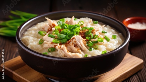 Chicken congee in a bowl