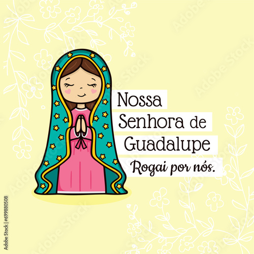 Vector hand drawn Nossa Senhora de Guardalupe illustration - Marian Masterpieces: Artistic Portrayals of Our Lady of Guadalupe - 
Guadalupe's Grace: Artistic Reverence for Our Lady's Image