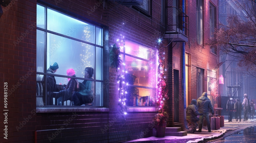 a bar in winter at christmas time - obrazy, fototapety, plakaty 