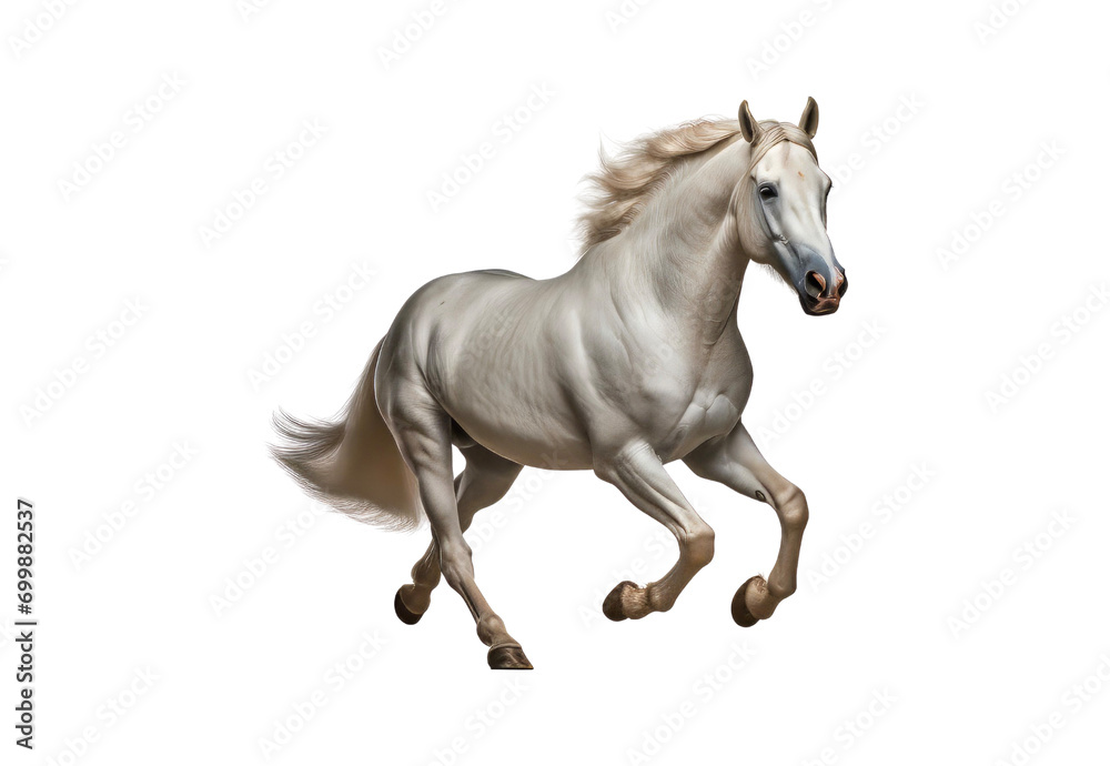 Fototapeta premium white_horse_running_closeup_full_body