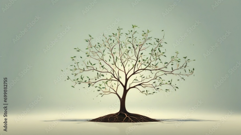 A tree growing and branching out, with each branch representing a different stage of moral development. minimal 2d illustration Psychology art concept - obrazy, fototapety, plakaty 
