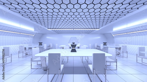 宇宙船内の会議室 3DCG レンダリング