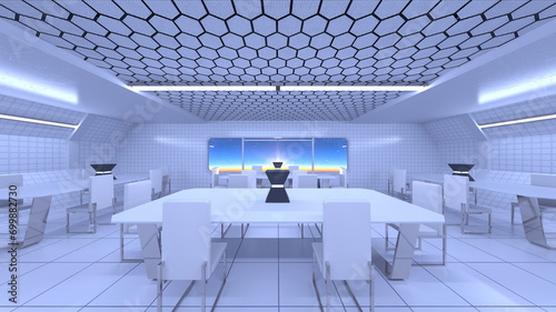 宇宙船内の会議室 3DCG レンダリング