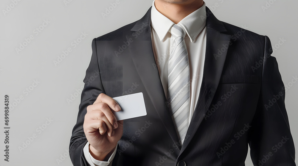 Asian businessman holds a credit card mockup, credit card,wearing a suit, white background, isolated. Asian businessman holds a credit card mockup, credit card,wearing a suit, white background, isolated.