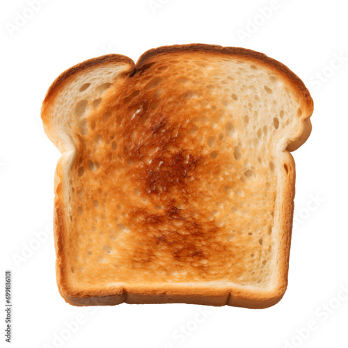 Toasted bread slice isolated on transparent background. Top view of white toast bread for breakfast, toasting.