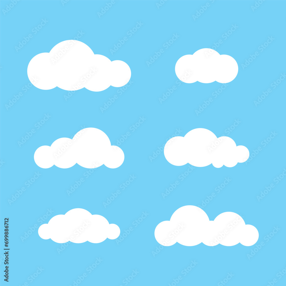 Cloud  Set, Cloud Bubble, Summer,  Cloud Sky Set Vector Illustration, Flat Design