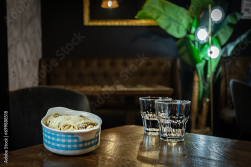 Tapa de ensaladilla española en bar vintage restaurante español photo