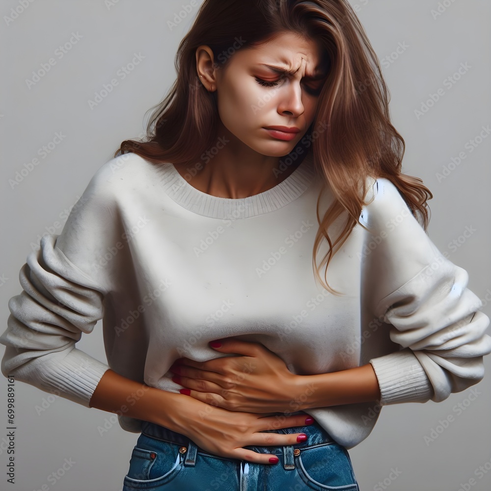 stomach ache. women have abdominal pain, indigestion, gastritis