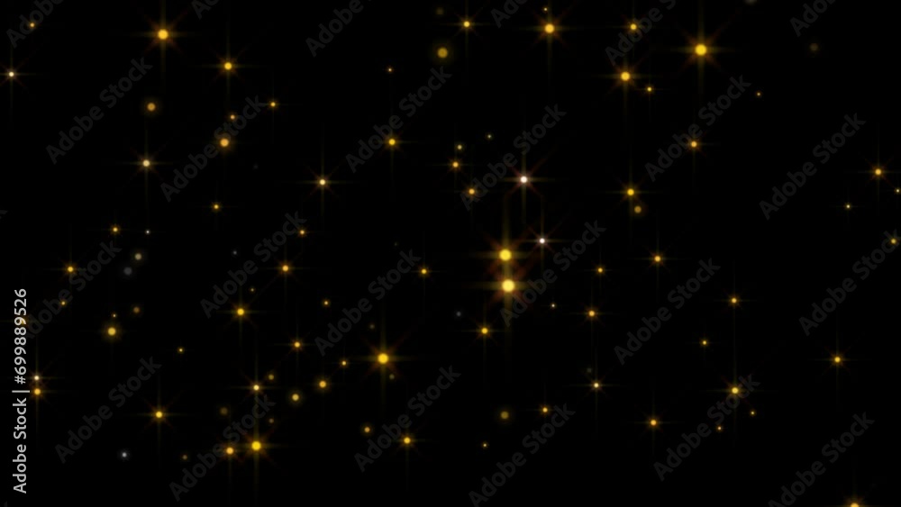Shimmering particles glitter gold sparkles against black screen. Vfx bokeh insert overlay -4K Seamless Loop Animation