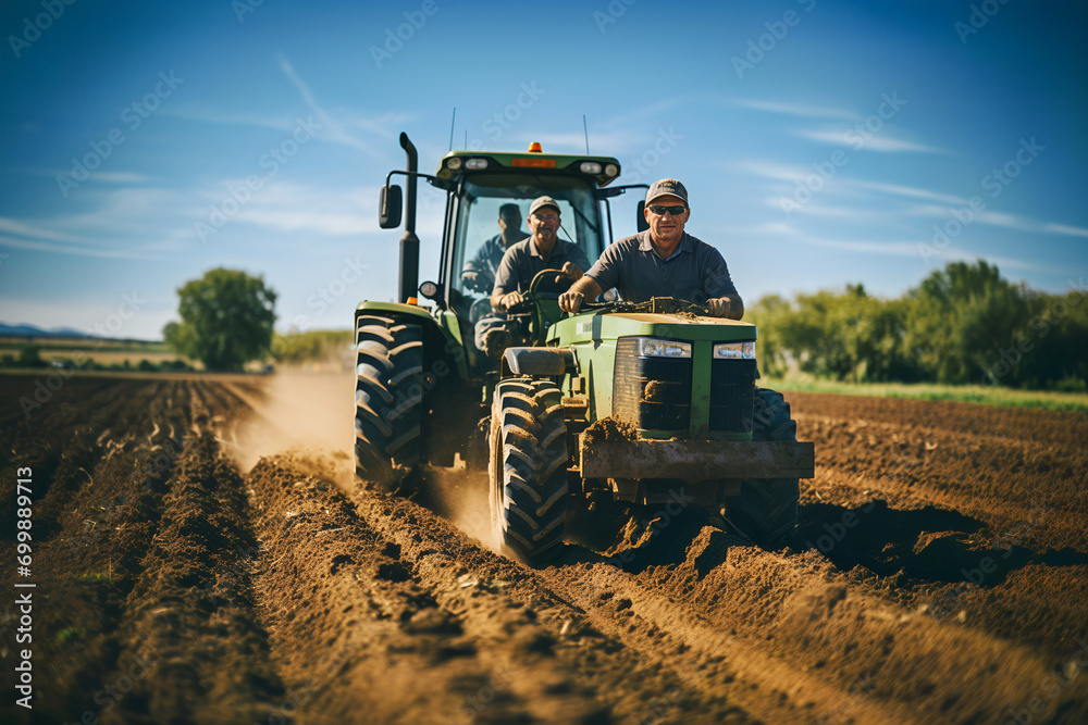 Fototapeta premium Farmers Operating Tractors