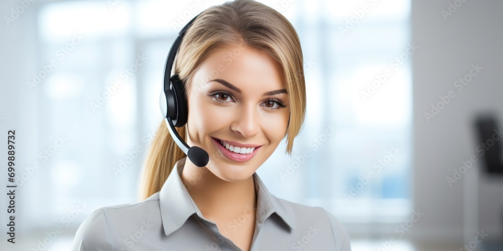 call center, smile, beauty, businesswoman, bright modern office, generative AI call center, smile, beauty, businesswoman, bright modern office, generative AI