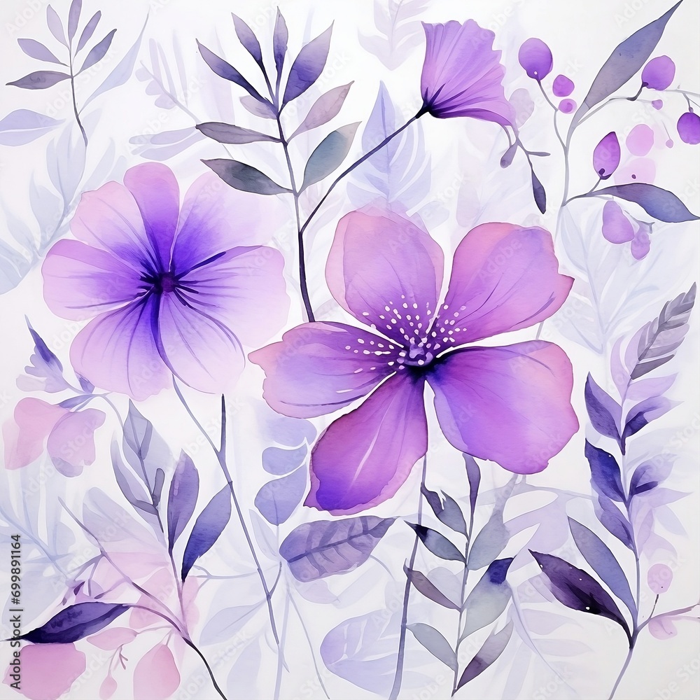 Abundant purple flowers in watercolor