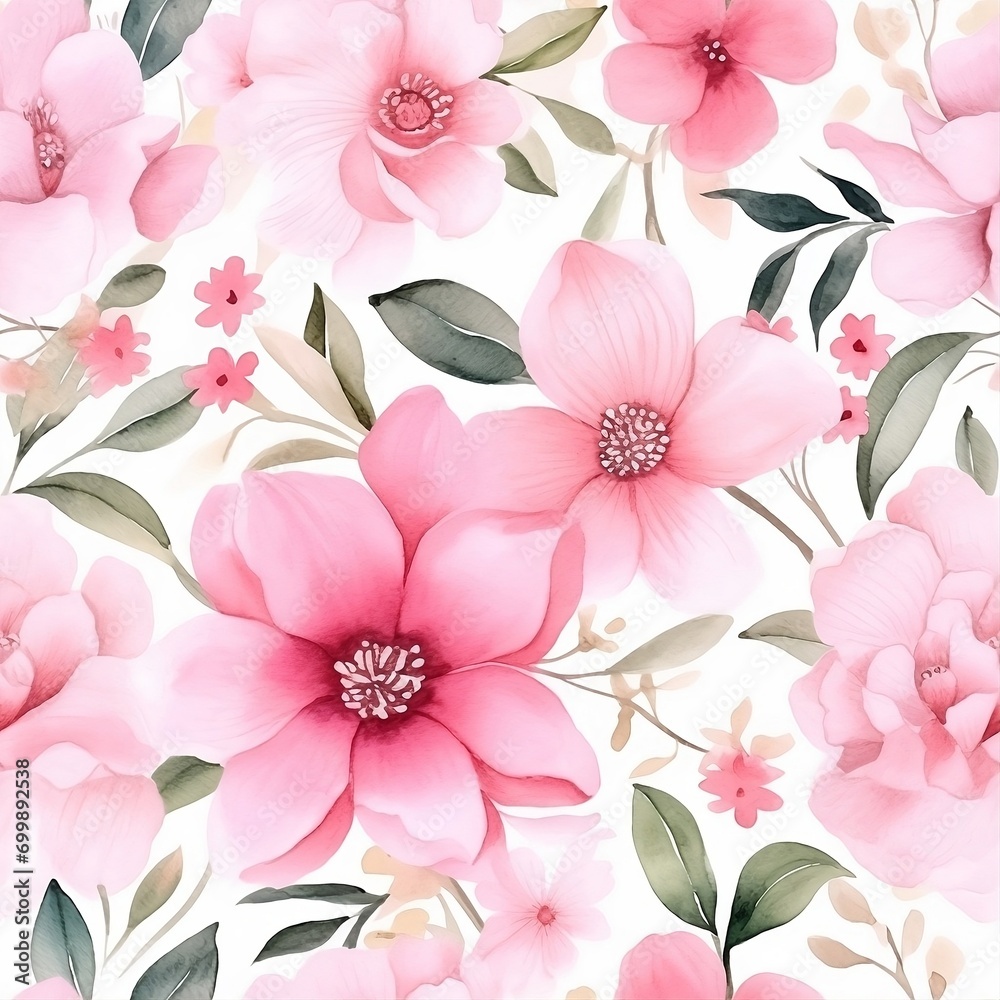 A Seamless Pattern of Pink and White Flowers on a Blue Background