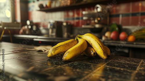 キッチンのテーブルにおいてあるバナナ