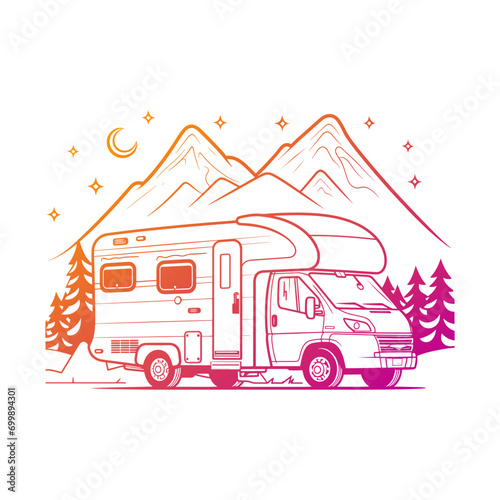 Motor home Illustration Clip Art Design Shape. Camping Silhouette Icon Vector.