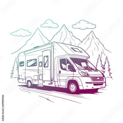Campervan Illustration Clip Art Design Shape. Mobilhome Silhouette Icon Vector.