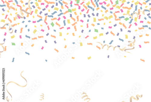 Colorful confetti on transparent background. Festive background. Vector illustration.