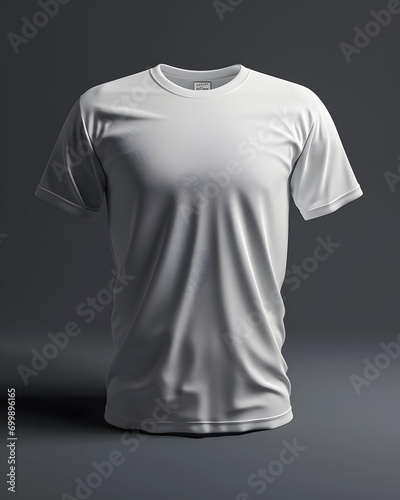 Single White t-shirt on black baground for mockup, realistic. front view.