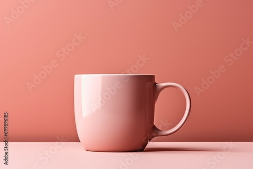 Coffee mug mockup in trendy color. Background with selective focus and copy space