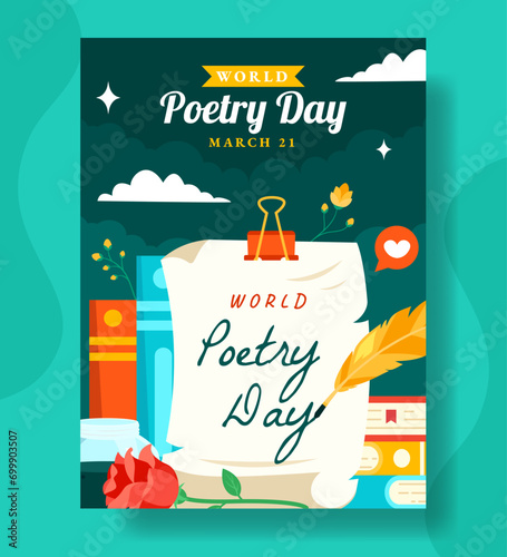 Poetry Day Vertical Poster Flat Cartoon Hand Drawn Templates Background Illustration