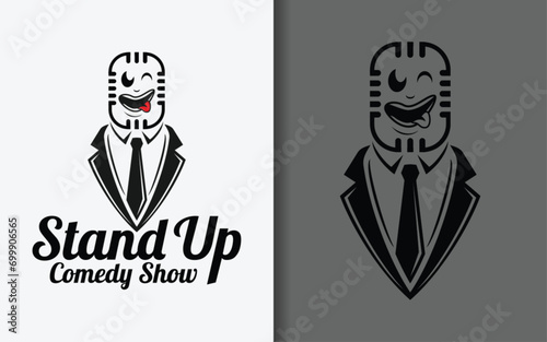 Stand Up Comedy Logo Design with Funny Microphone Character Design.