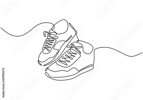 Sneakers sports shoes in a continuous one line drawing