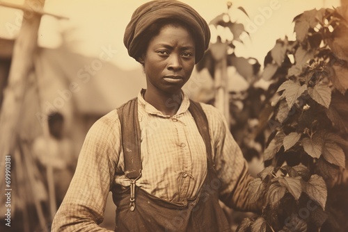 portrait of an African American woman slave on 19th century, black history month, abolition of violence, Juneteenth