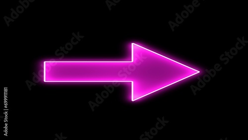 Neon arrow symbol icon. Black Background with arrow direction right.  Flat design.Direction arrow towards ahead for indication signal. Flashing neon icon to the right arrow. right neon arrow photo