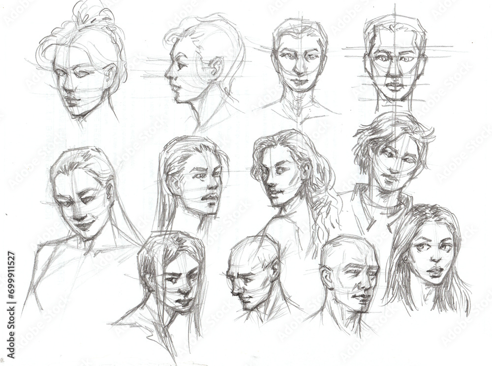 set of faces pencil drawing for card decoration illustration set of faces pencil drawing for card decoration illustration