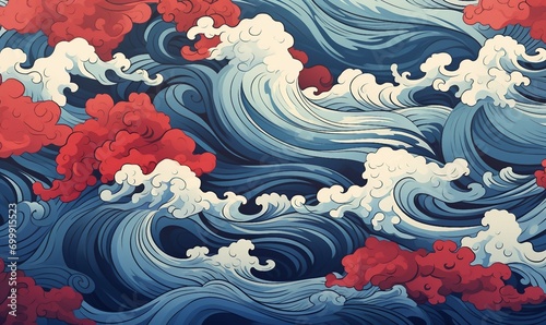 Fototapeta Naklejka Na Ścianę i Meble -  red and blue waves background