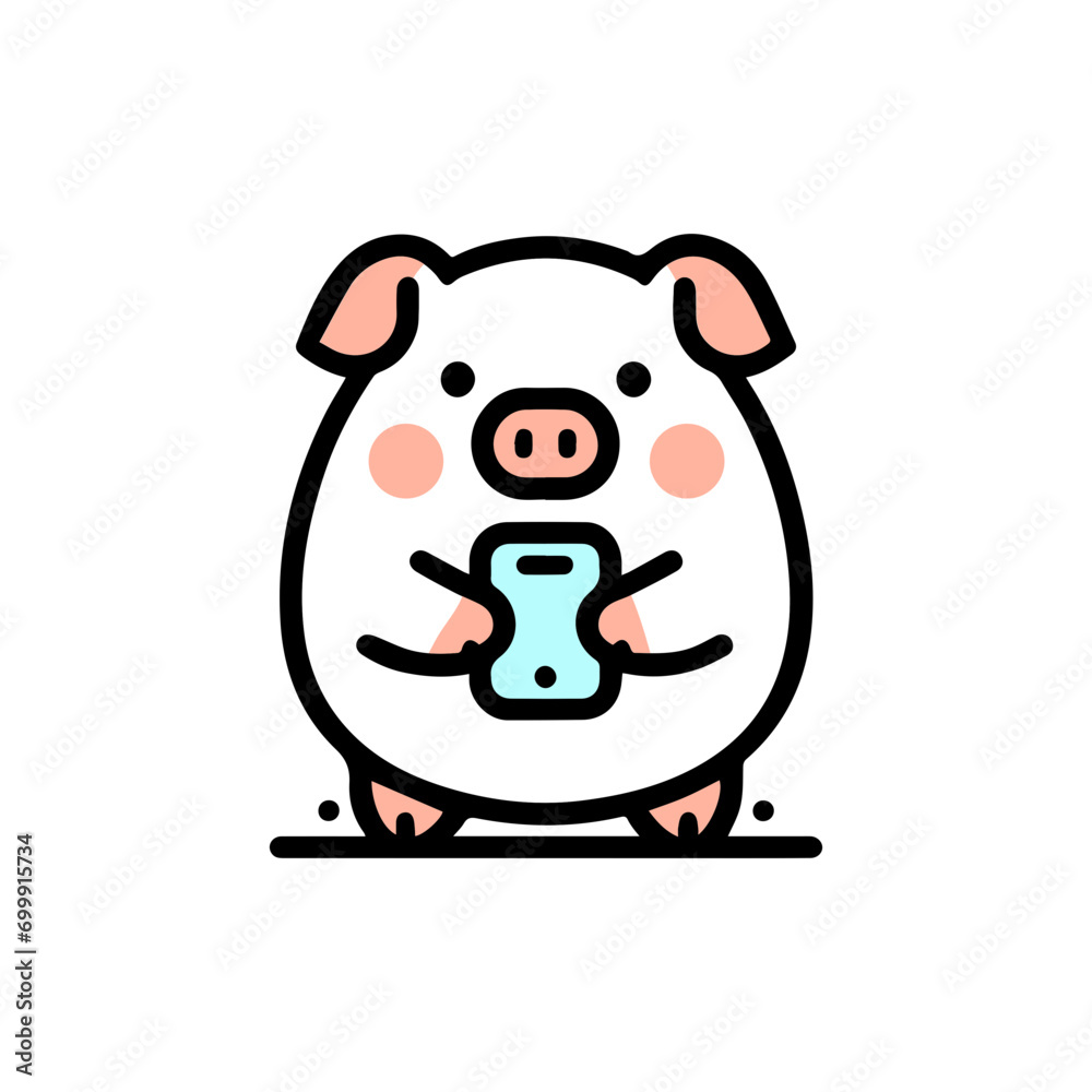 Fototapeta premium Minimal Animal Addicted to Mobile Phone clipart of pig