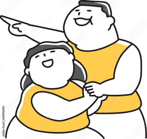 指差す笑顔の太った男女