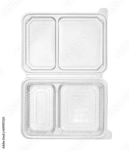Plastic lunch box two compartment separated top view (with clipping path) isolated on white background
